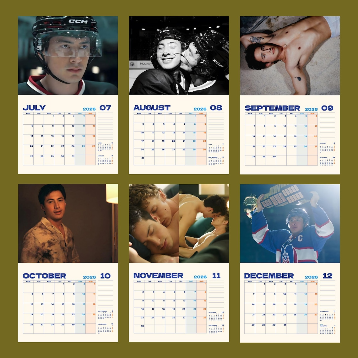 Shane Hollander Heated Rivalry 2026 Calendar – LGBTQ+ Romance Art Calendar, Hudson Williams Inspired Couple Gift