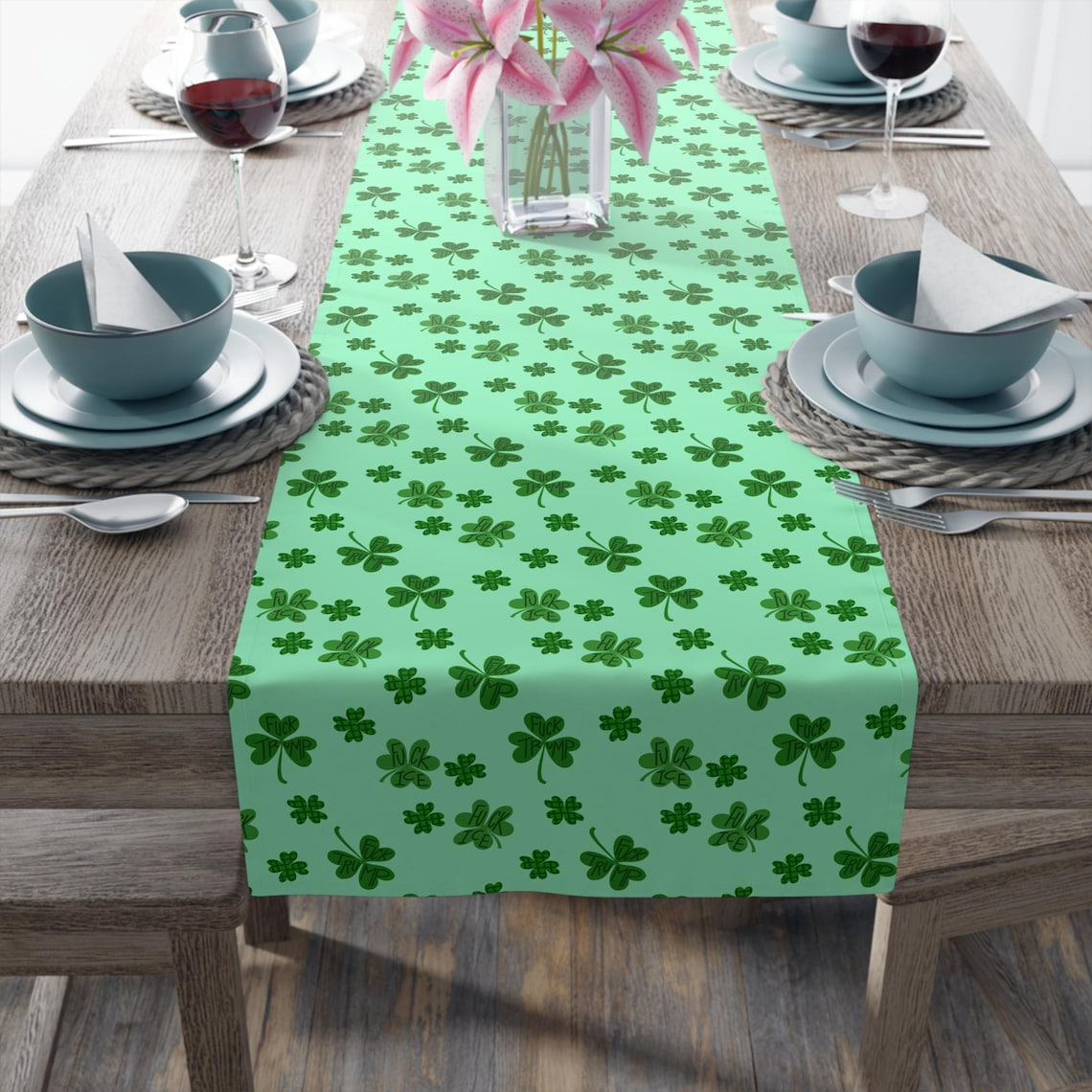 St. Patrick’s Day Shamrock Table Runner – Green Clover Dining Table Decor
