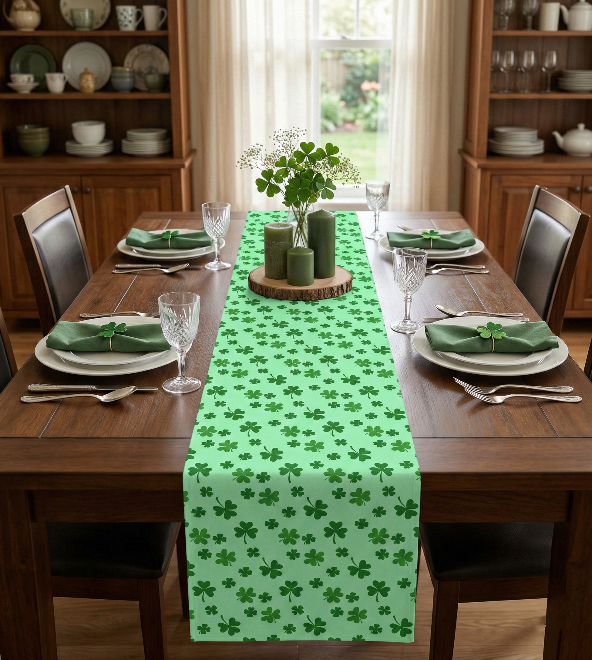 St. Patrick’s Day Shamrock Table Runner – Green Clover Dining Table Decor