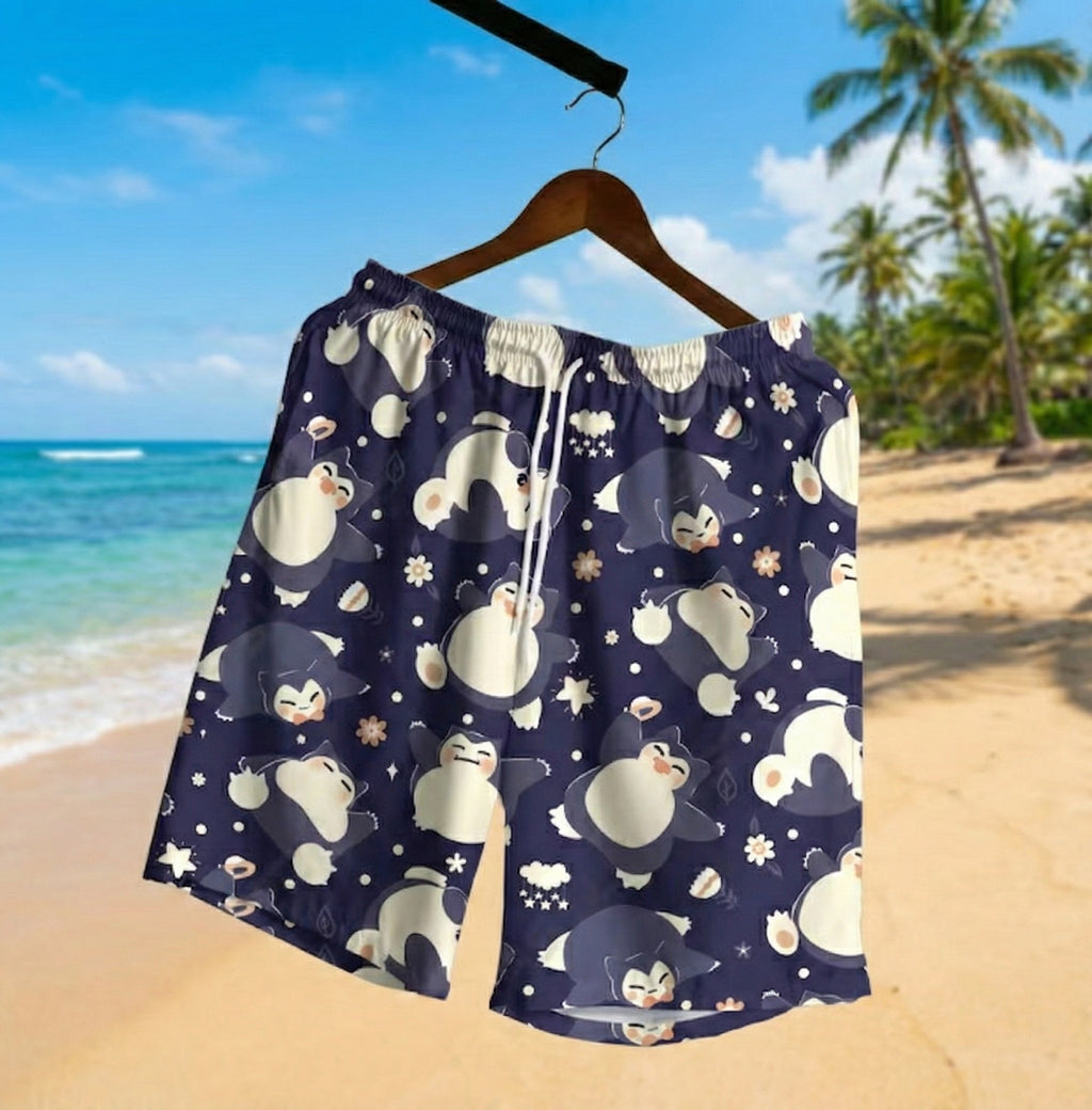 Snorlax Hawaiian Shirt - Tropical Button-Up Shirt, Summer Beach Shorts