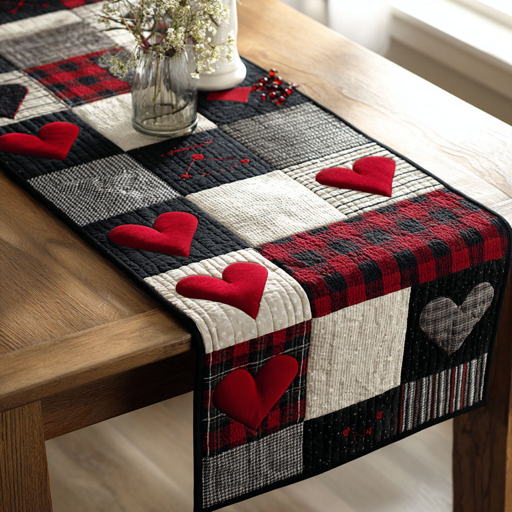 Soft Heart Blocks Quilted Table Runner BTO2001014, Valentine’s Day Table Runner with Heart Pattern