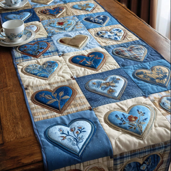 Soft Hearts Quilted Table Runner BTO2001053, Valentine’s Day Table Runner with Heart Pattern