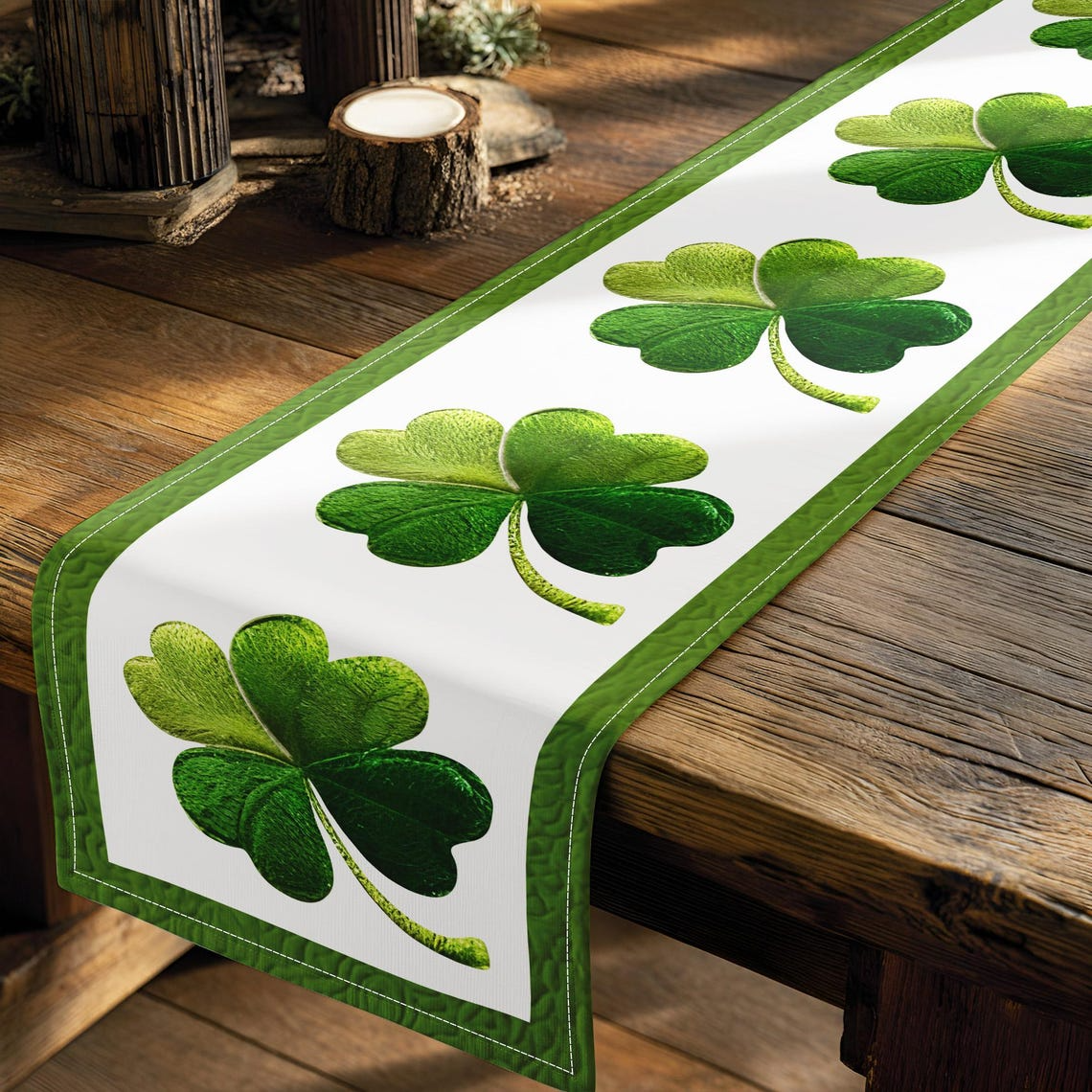 St. Patrick’s Day Table Runner - Green Shamrock Clover Table Decor for Dining Table