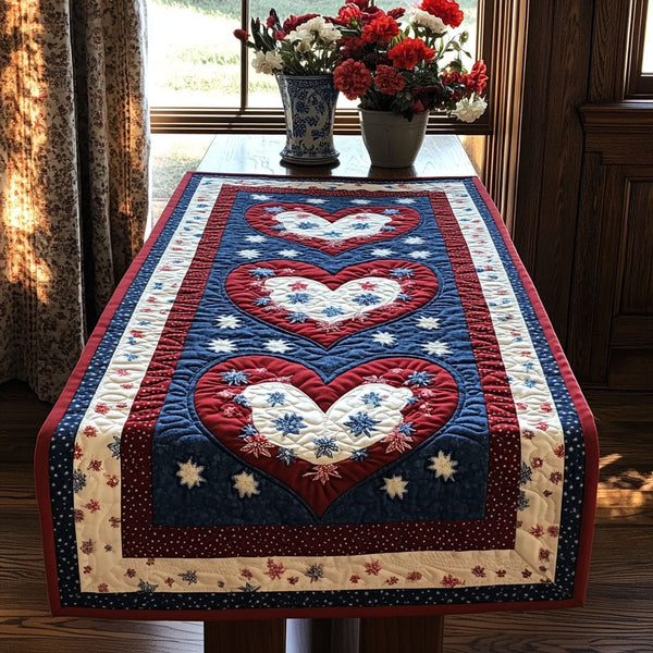 Stars in Our Hearts Quilted Table Runner BTO2001067, Valentine’s Day Table Runner with Heart Pattern