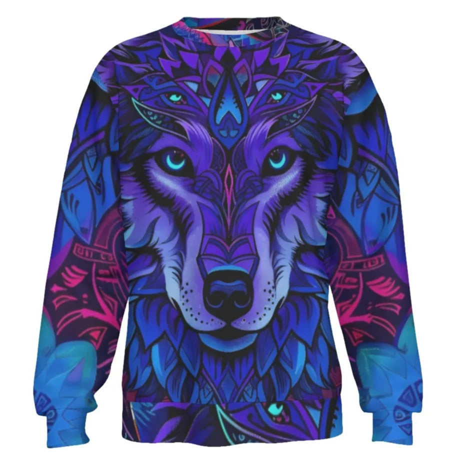 Wolf Mandala Sweatshirt for Men, Psychedelic Wolf Art, Tribal Mandala Design, Spiritual Animal Clothing, Boho Mystic Fashion