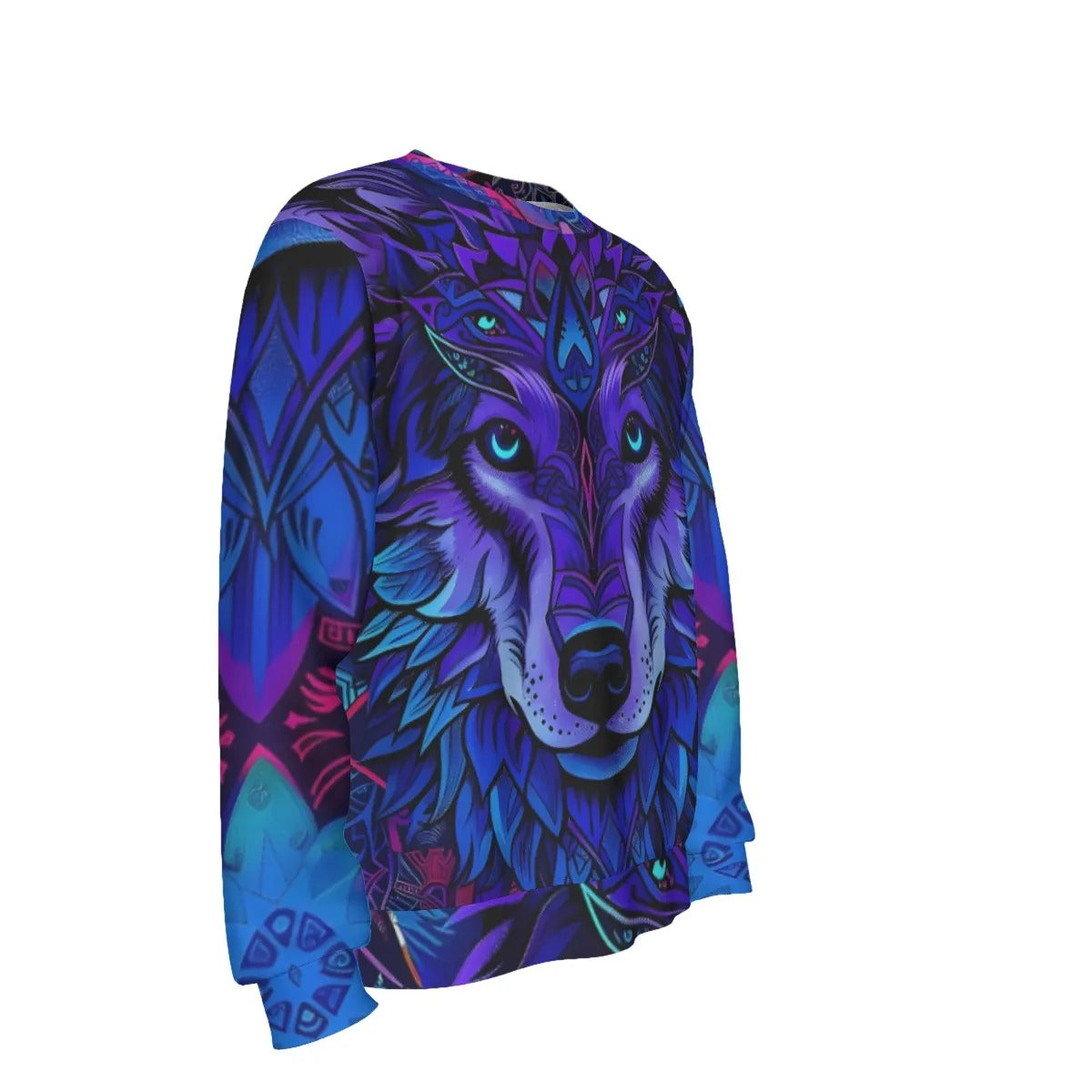 Wolf Mandala Sweatshirt for Men, Psychedelic Wolf Art, Tribal Mandala Design, Spiritual Animal Clothing, Boho Mystic Fashion