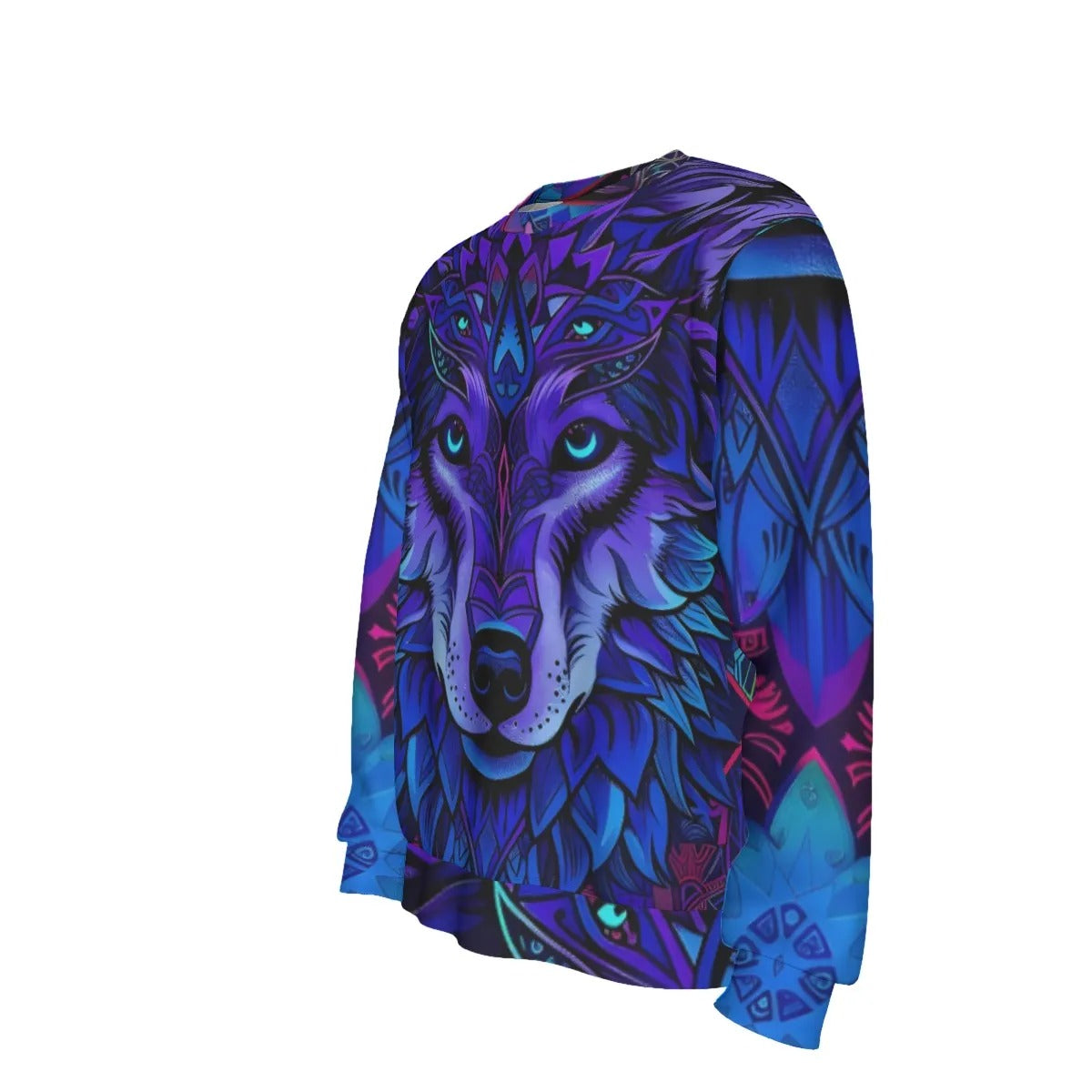 Wolf Mandala Sweatshirt for Men, Psychedelic Wolf Art, Tribal Mandala Design, Spiritual Animal Clothing, Boho Mystic Fashion