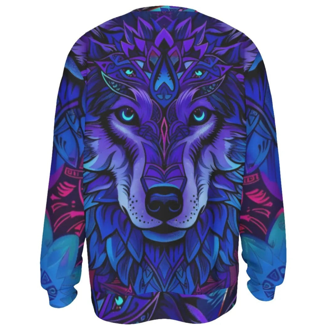 Wolf Mandala Sweatshirt for Men, Psychedelic Wolf Art, Tribal Mandala Design, Spiritual Animal Clothing, Boho Mystic Fashion