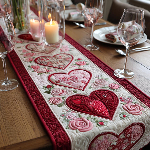 Sweet Hearts Quilted Table Runner BTO2001049, Valentine’s Day Table Runner with Heart Pattern