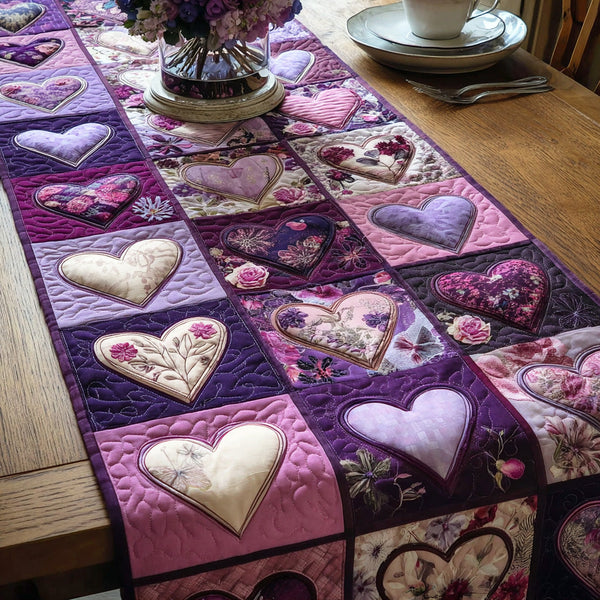 Sweet Hearts Quilted Table Runner BTO2001092, Valentine’s Day Table Runner with Heart Pattern