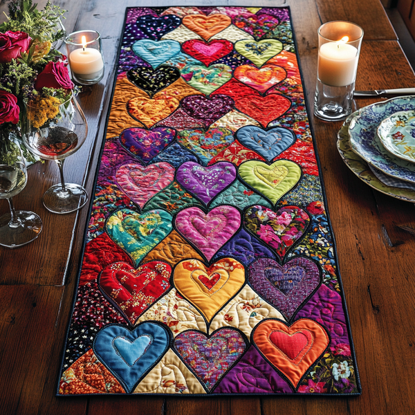 Sweetheart Trail Quilted Table Runner BTO2001075, Valentine’s Day Table Runner with Heart Pattern