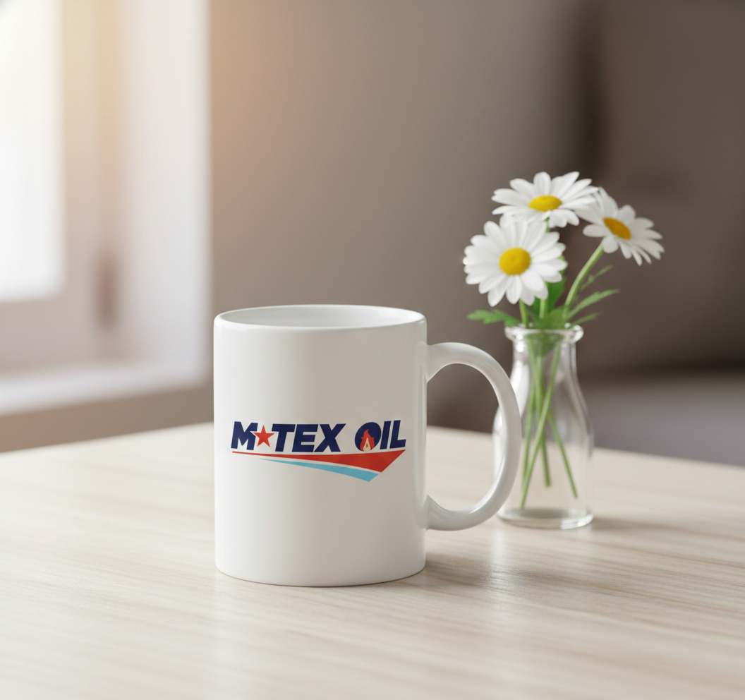 M-Tex Oil Logo Ceramic Coffee Mug – Landman Style Custom Coffee Cup