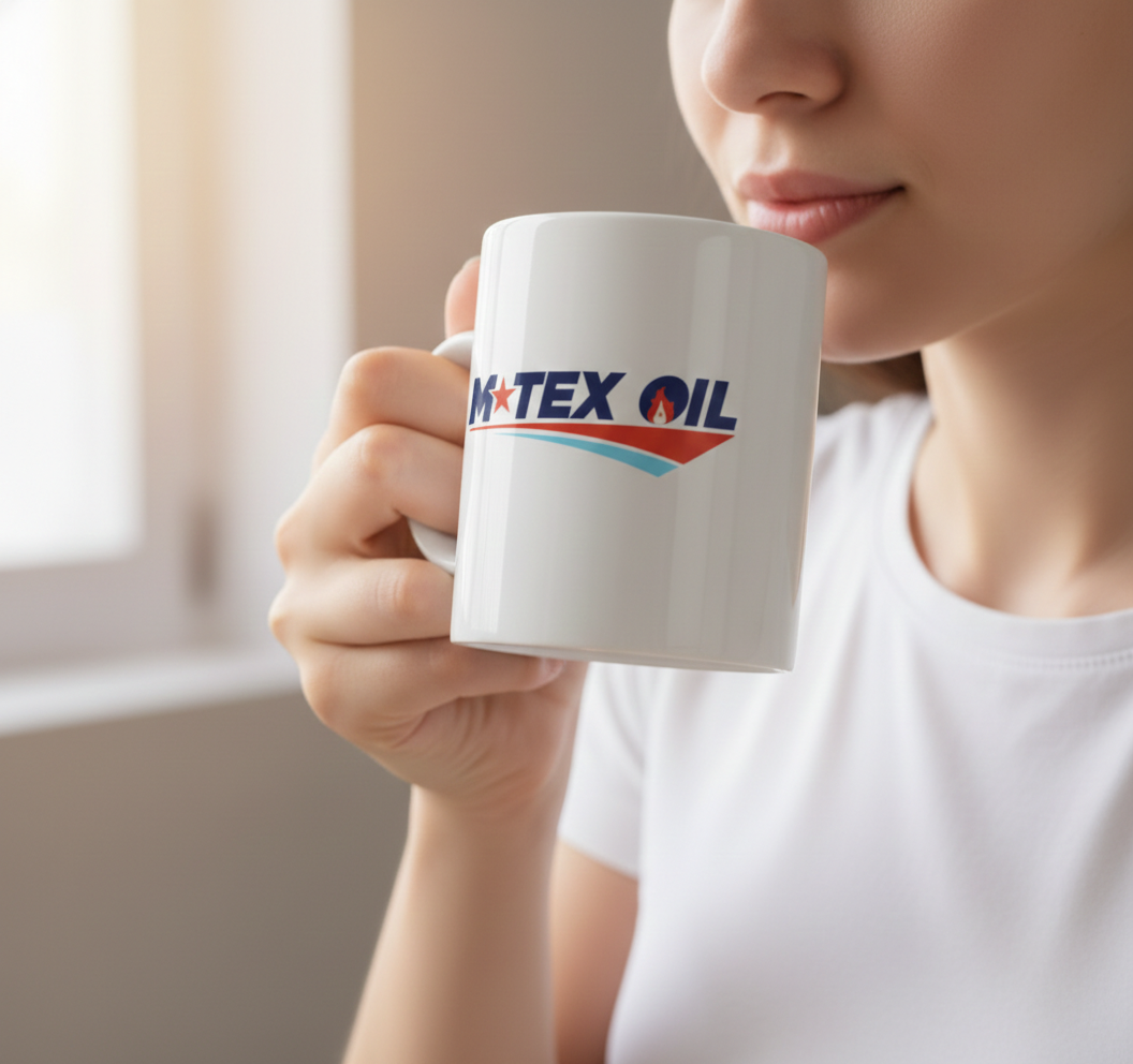 M-Tex Oil Logo Ceramic Coffee Mug – Landman Style Custom Coffee Cup