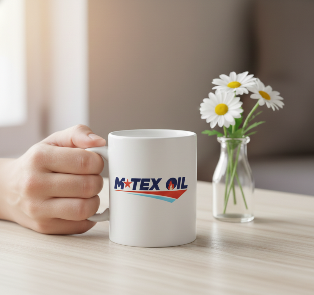 M-Tex Oil Logo Ceramic Coffee Mug – Landman Style Custom Coffee Cup