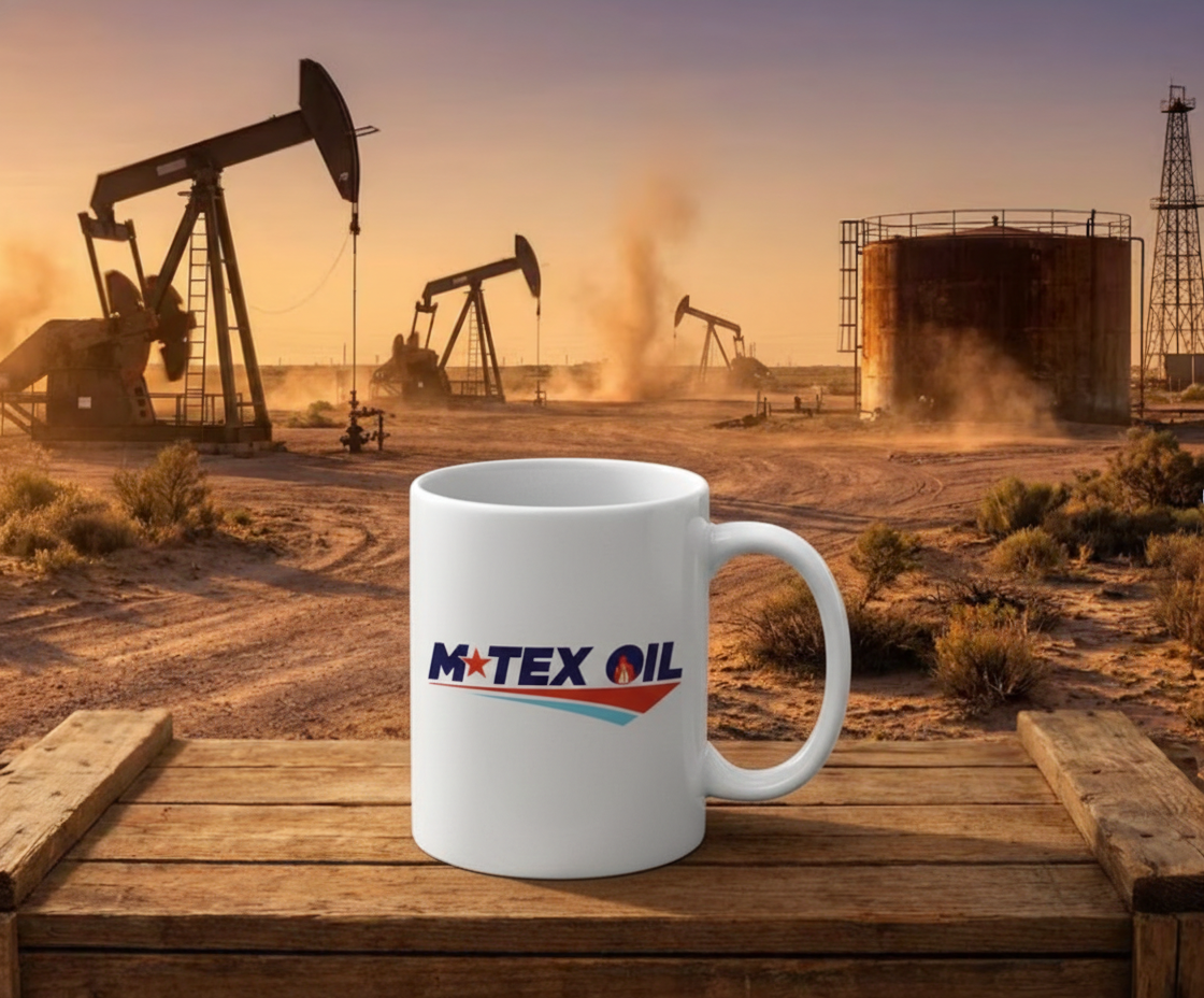 M-Tex Oil Logo Ceramic Coffee Mug – Landman Style Custom Coffee Cup