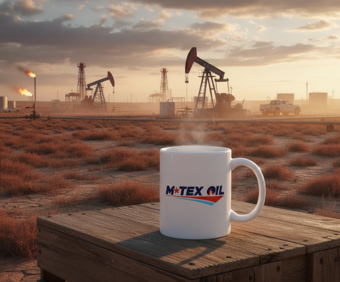 M-Tex Oil Logo Ceramic Coffee Mug – Landman Style Custom Coffee Cup