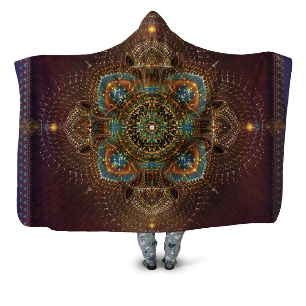 Mandala Hooded Blanket – Soft Warm Cozy Throw with Intricate Spiritual Mandala Design. BLKAC07