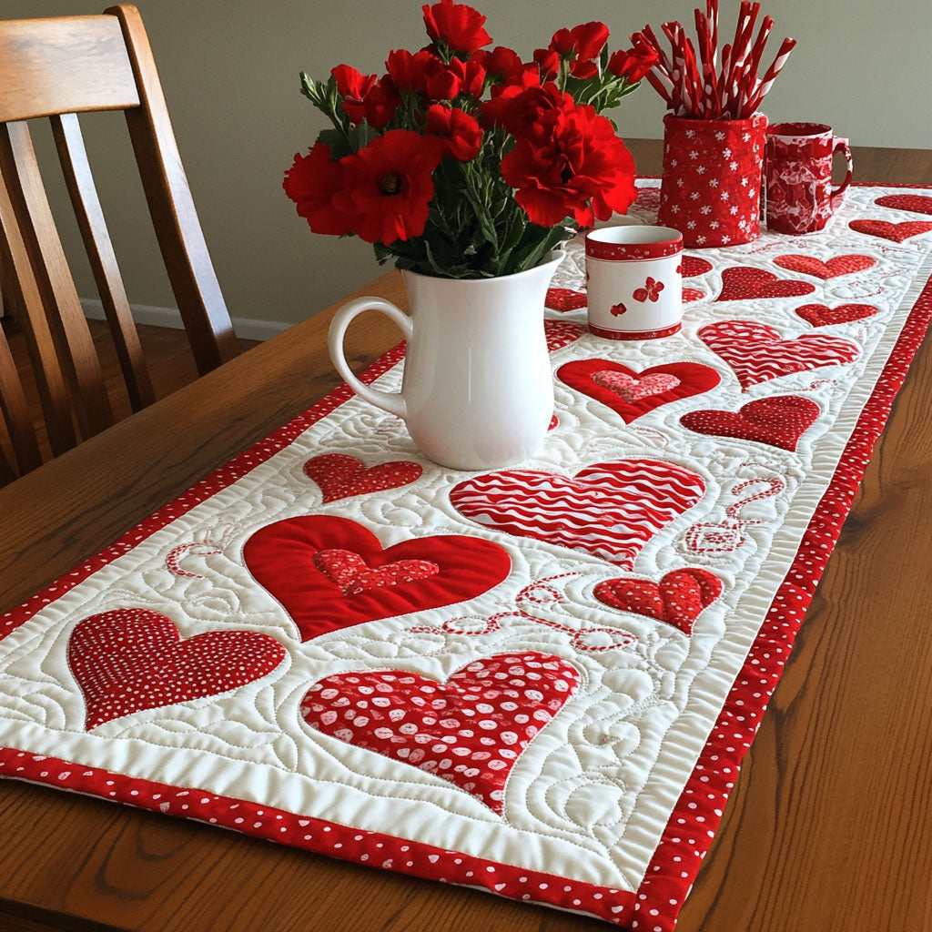 Tender Space Quilted Table Runner BTO2001022, Valentine’s Day Table Runner with Heart Pattern