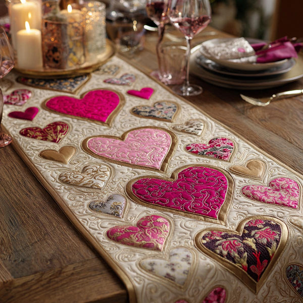 Tender Touch Quilted Table Runner BTO2001099, Valentine’s Day Table Runner with Heart Pattern