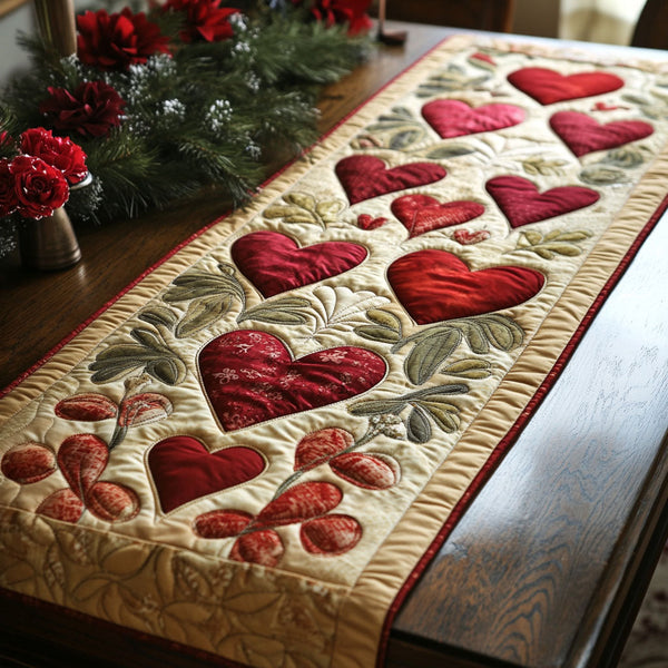 Timeless Affection Quilted Table Runner BTO2001054, Valentine’s Day Table Runner with Heart Pattern