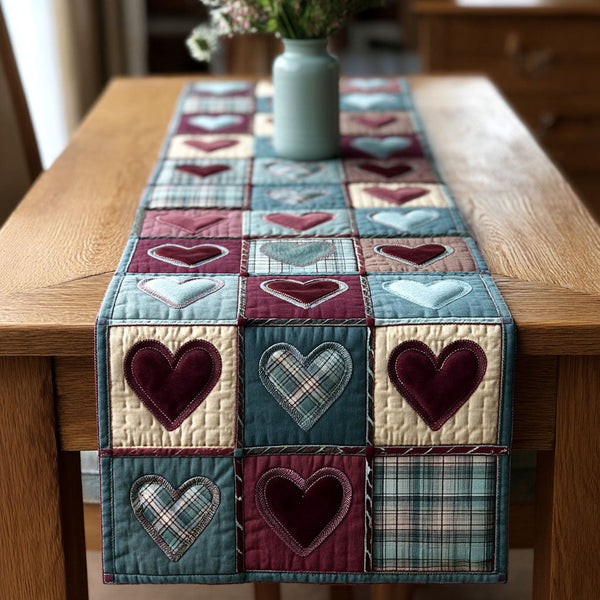 Timeless Hearts Quilted Table Runner BTO2001074, Valentine’s Day Table Runner with Heart Pattern