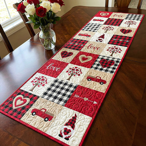 Timeless Hearts Quilted Table Runner BTO2001055, Valentine’s Day Table Runner with Heart Pattern