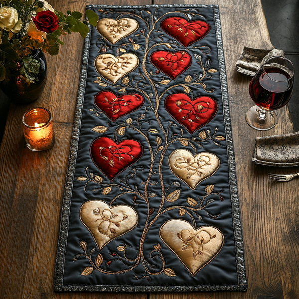Timeless Romance Quilted Table Runner BTO2001096, Valentine’s Day Table Runner with Heart Pattern