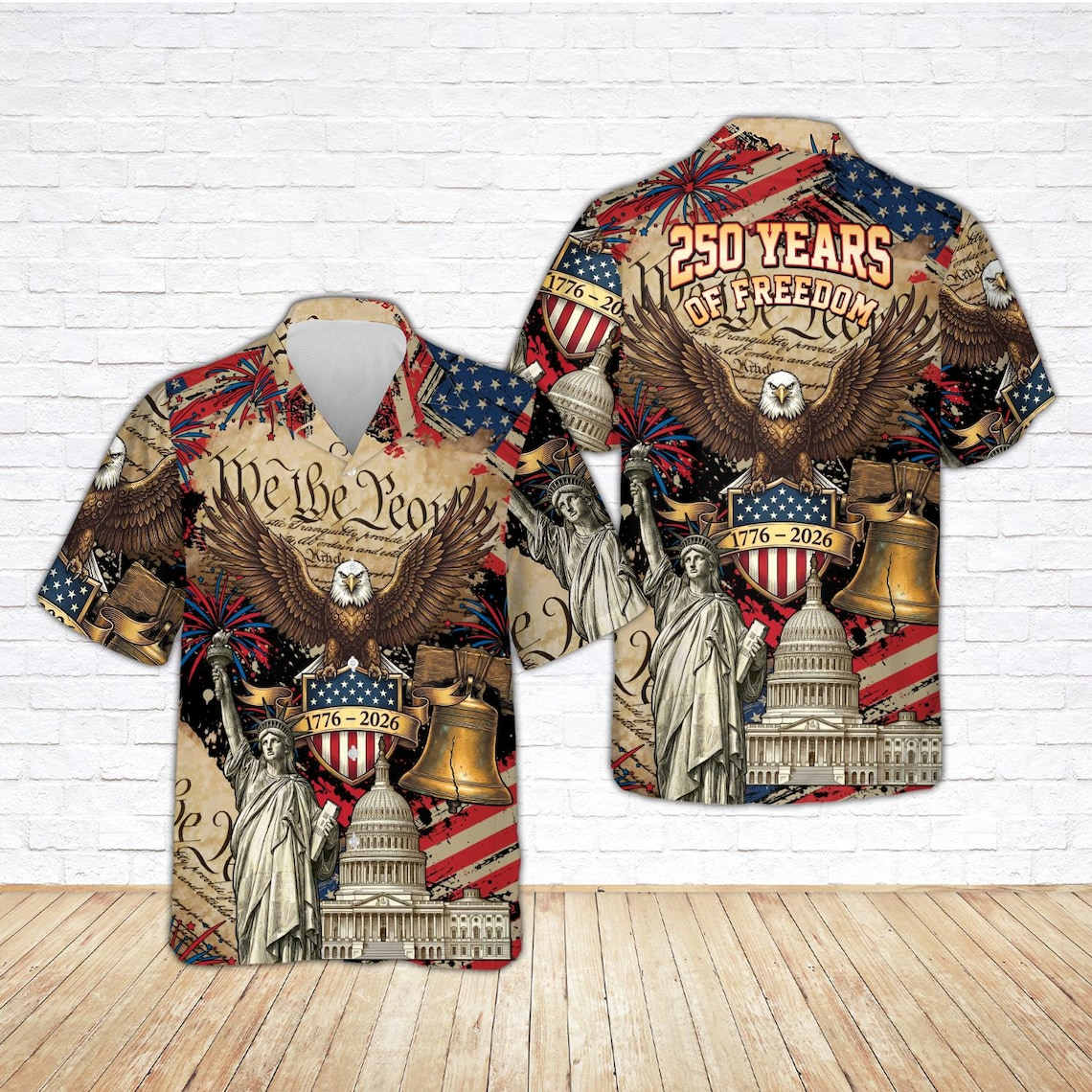 America 250 Years Hawaiian Shirt – Patriotic Button-Up with Eagle and Statue of Liberty