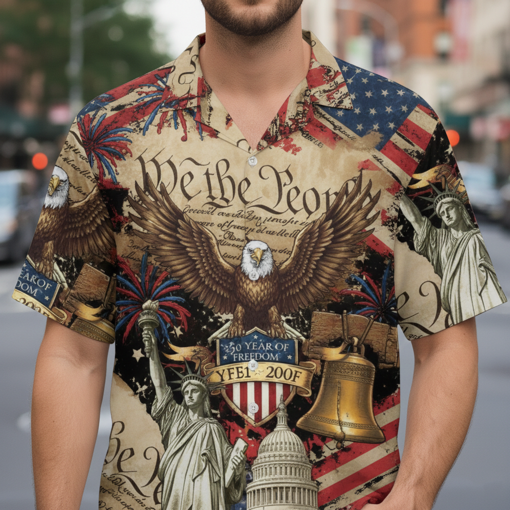 America 250 Years Hawaiian Shirt – Patriotic Button-Up with Eagle and Statue of Liberty