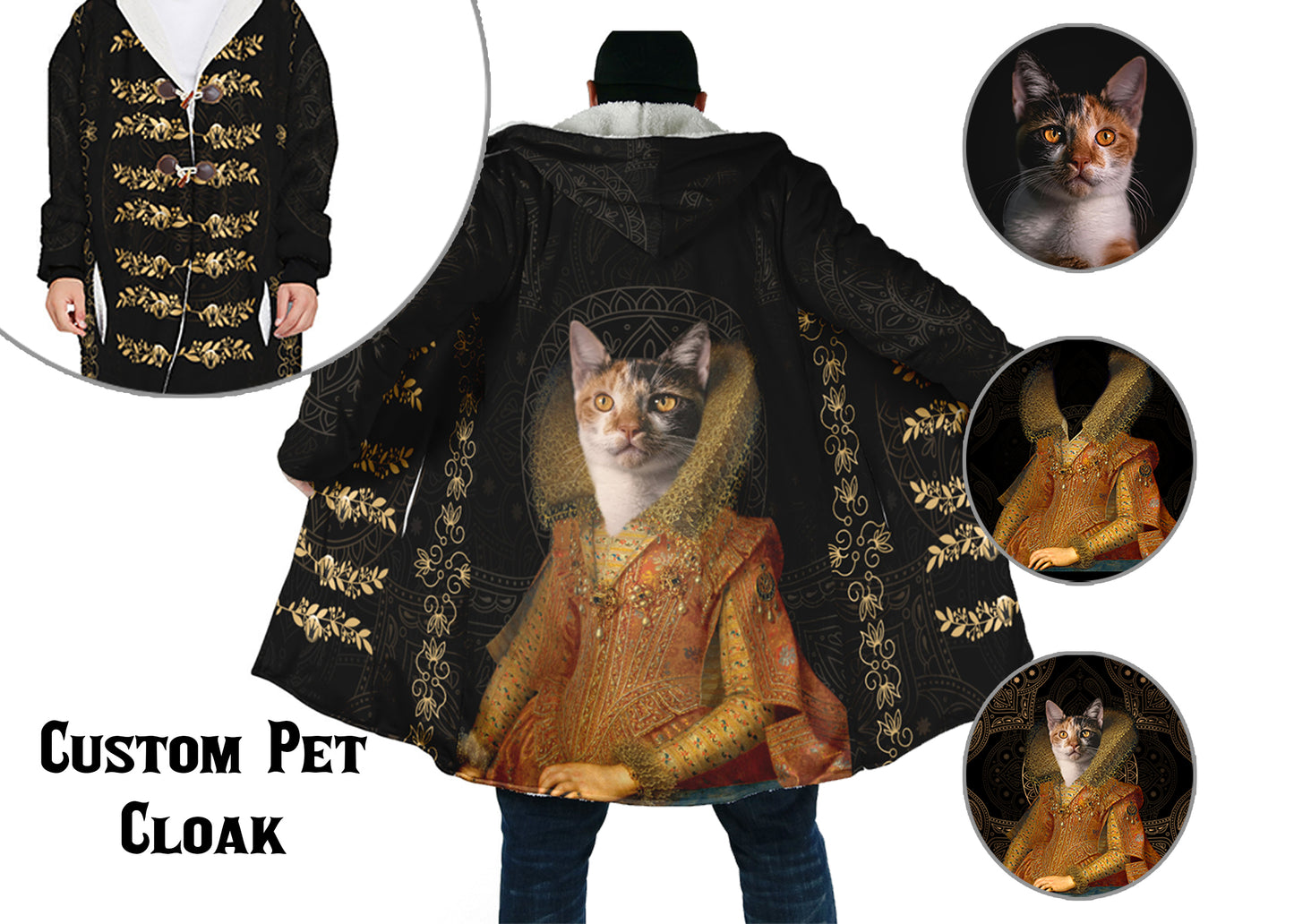 Custom Cat Face Cloak, Mandala Cloak, 3D Over Printed Cloak