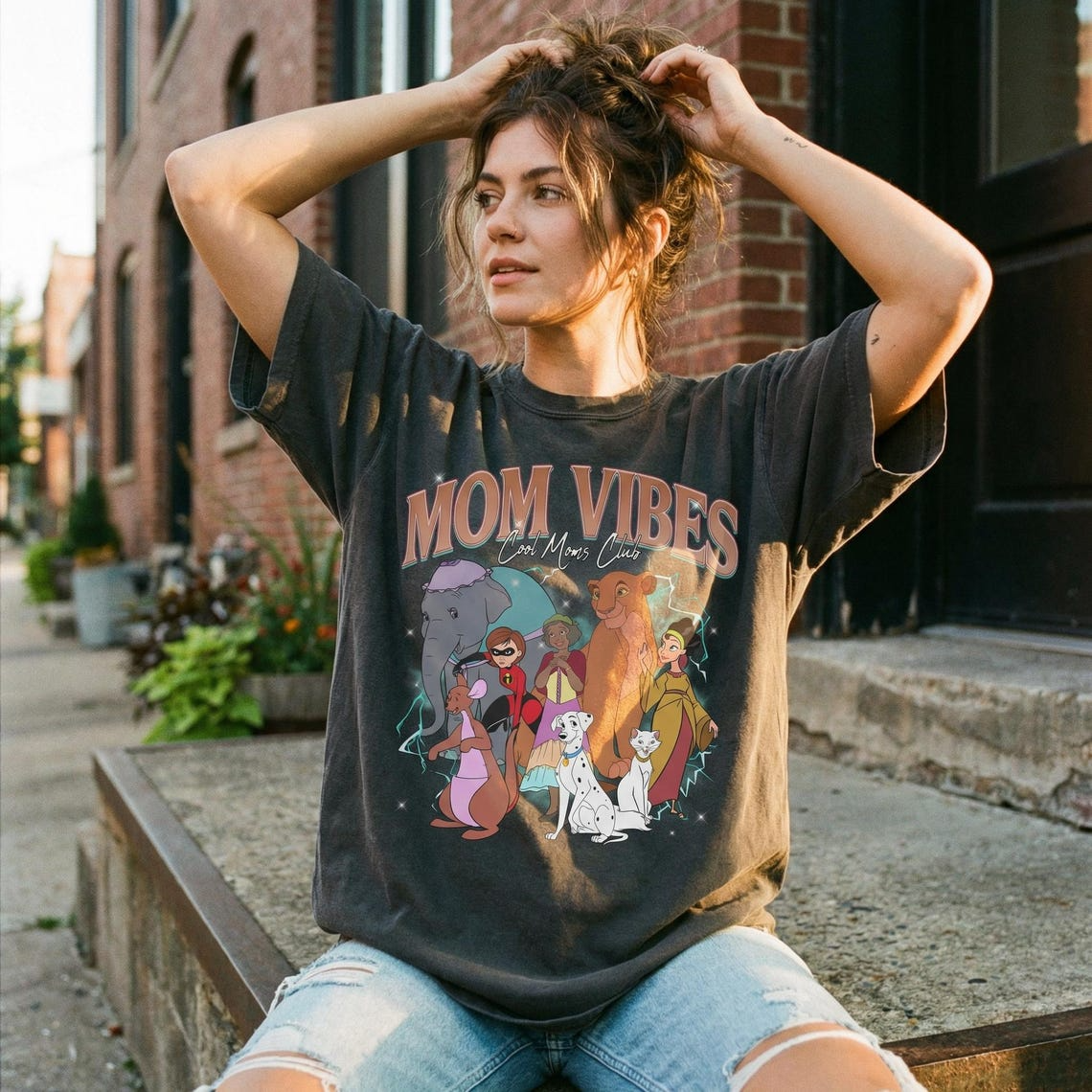 Vintage Mom Vibes Portrait Shirt, Retro Cartoon Animal Mom Tee, Magical Mom Shirt, Mother’s Day Gift