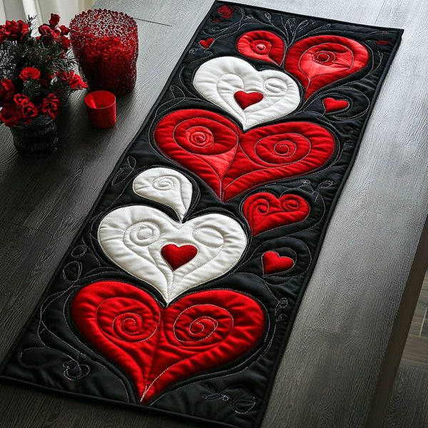 Whispered Hearts Quilted Table Runner BTO2001081, Valentine’s Day Table Runner with Heart Pattern