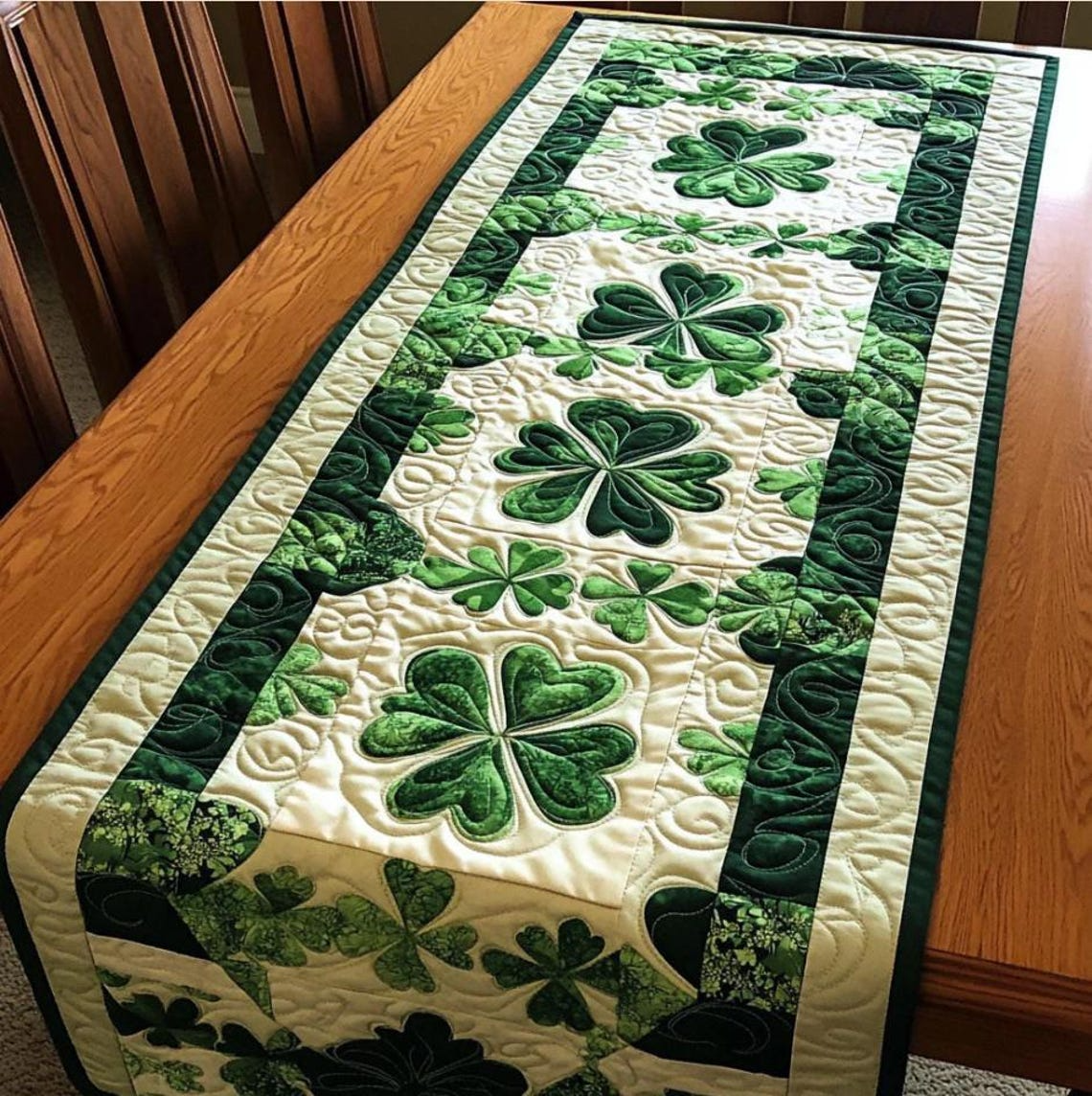 St. Patrick’s Day Table Runner - Whispering Clovers Four Leaf Clover Dining