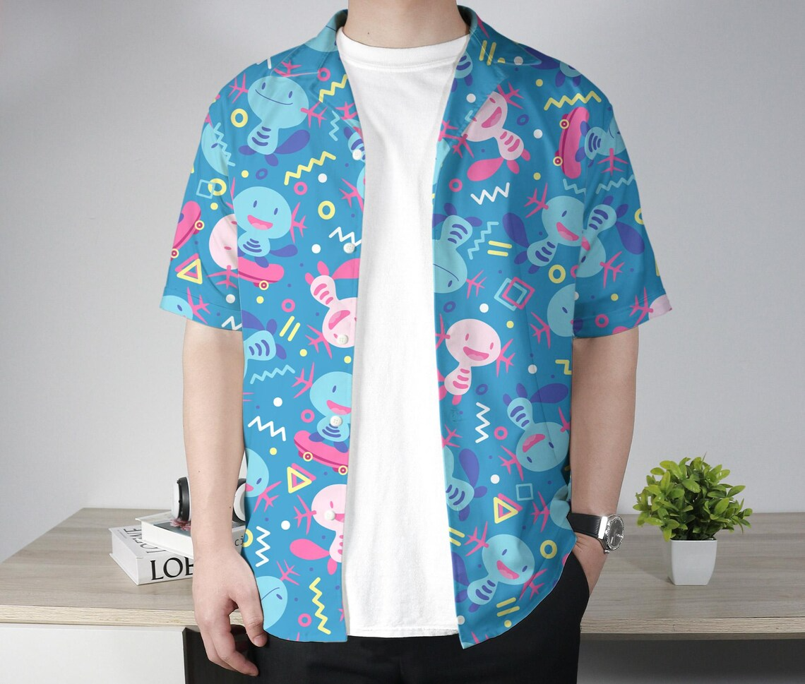 Wooper Hawaiian Shirt and Shorts Set – Cute Cartoon Button-Up Summer