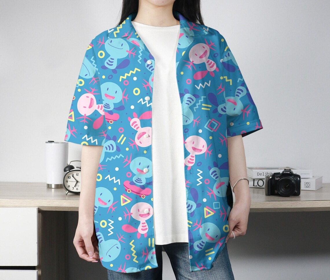 Wooper Hawaiian Shirt and Shorts Set – Cute Cartoon Button-Up Summer