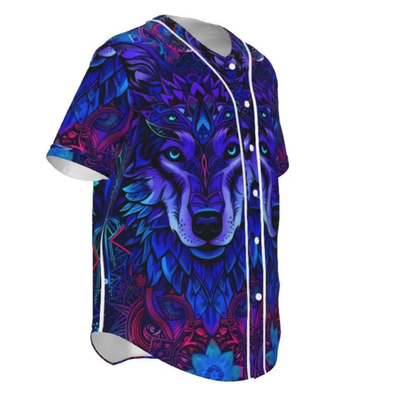 Wolf Mandala Baseball Shirt, Psychedelic Wolf Graphic Tee, Tribal Mandala Design, Fantasy Baseball Shirt, Colorful Wolf Sportswear