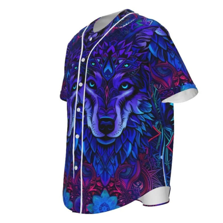 Wolf Mandala Baseball Shirt, Psychedelic Wolf Graphic Tee, Tribal Mandala Design, Fantasy Baseball Shirt, Colorful Wolf Sportswear
