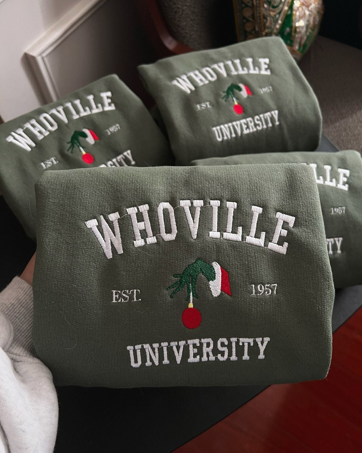 Whoville University Embroidered Sweatshirt, Funny Christmas Crewneck, Cozy Holiday Sweater, Festive Winter Outfit Gift EBAC88