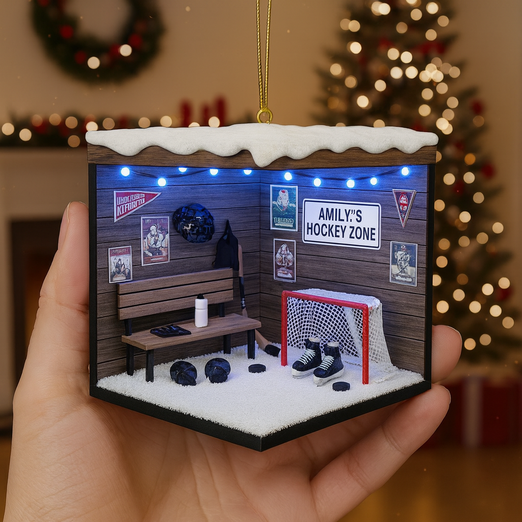 Personalized Hockey Room Ornament, Custom Name 2D Flat Christmas Decoration, Gift for Hockey Player or Fan