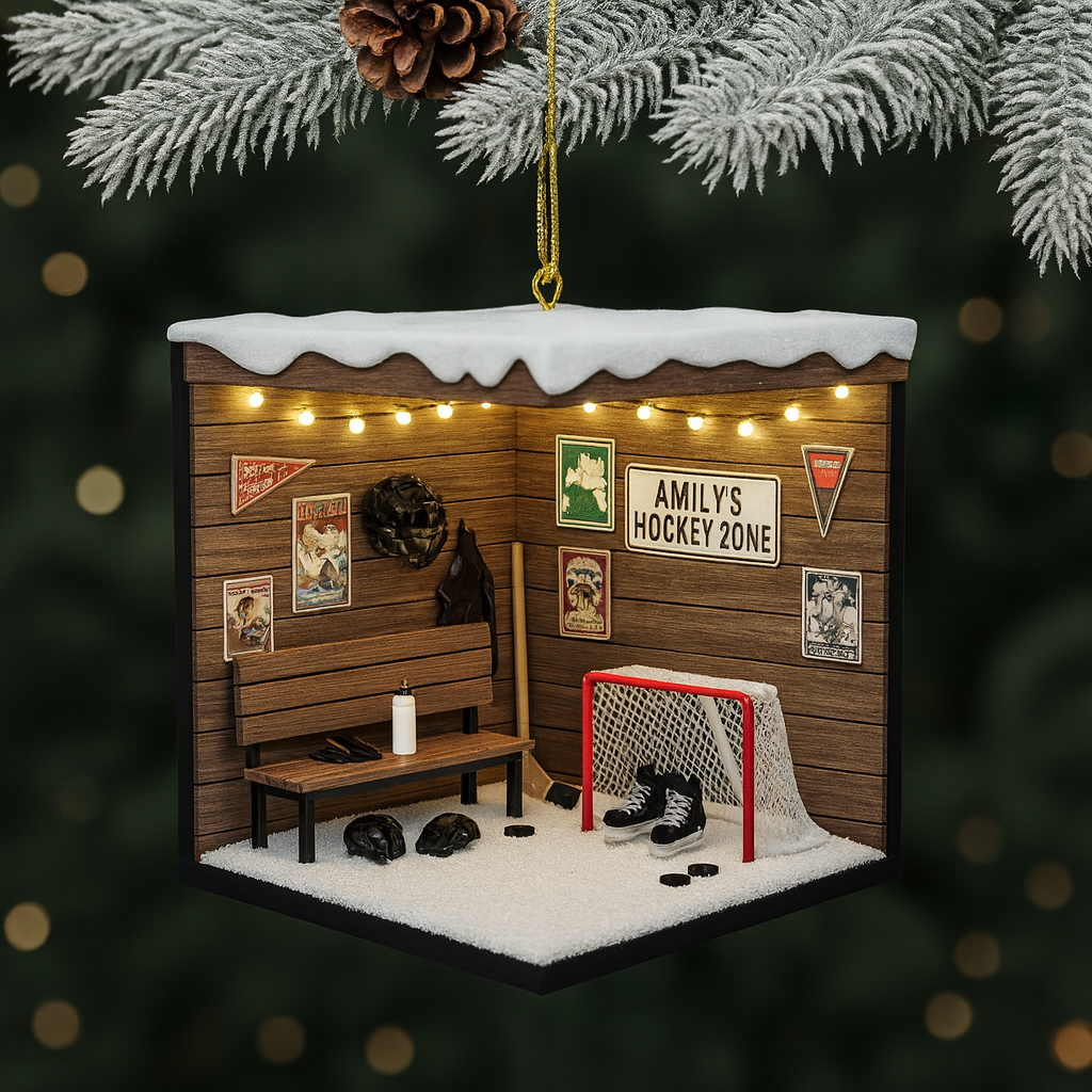 Personalized Hockey Room Ornament, Custom Name 2D Flat Christmas Decoration, Gift for Hockey Player or Fan