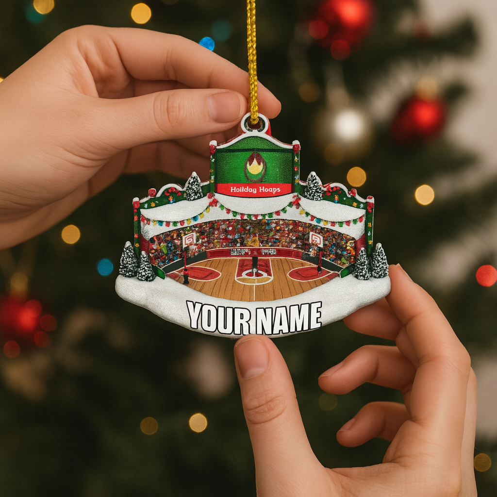 Personalized Basketball Court Ornament, Custom Name Christmas Decoration, Flat 2D Holiday Gift for Basketball Lovers