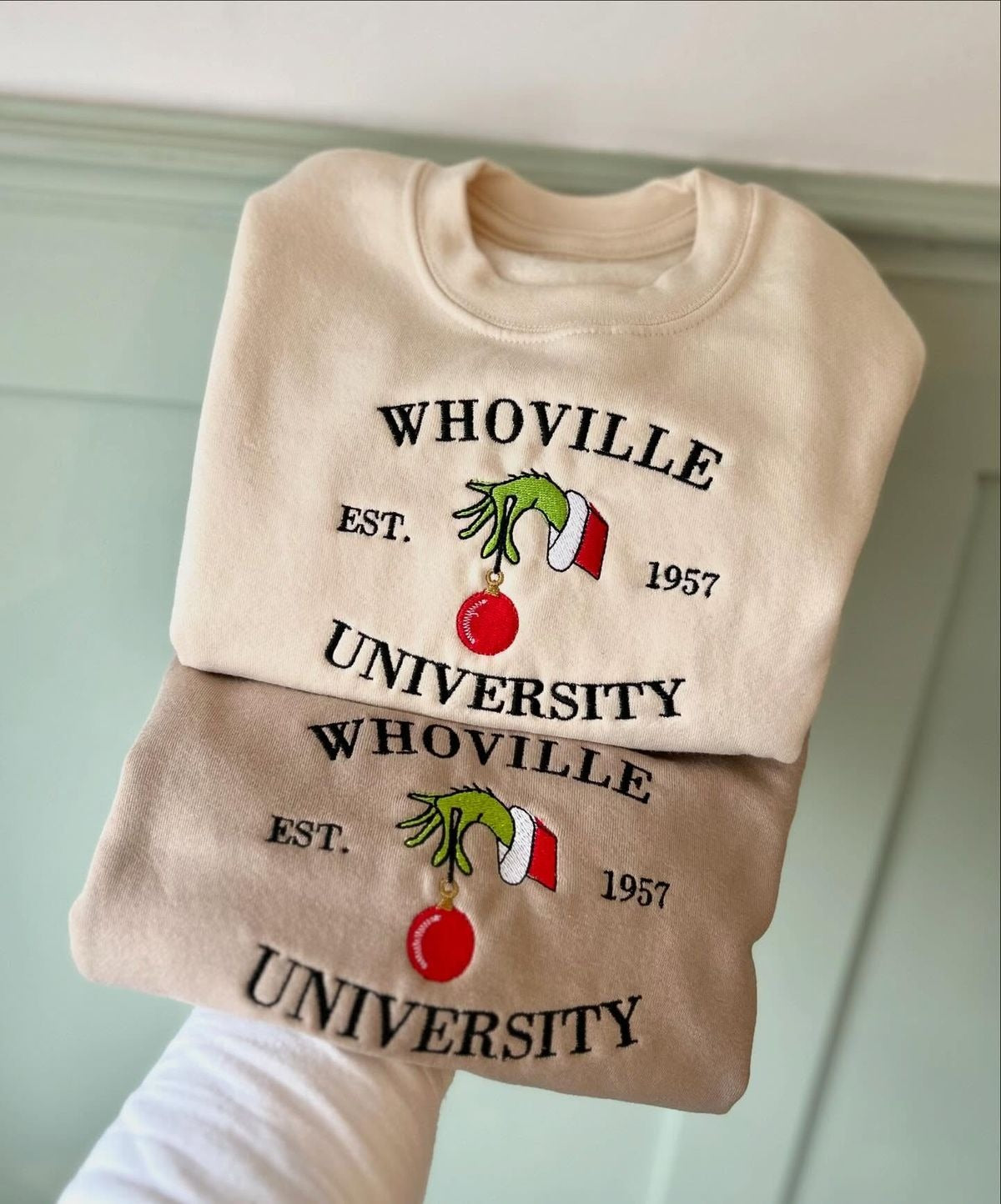 Whoville University Embroidered Sweatshirt, Funny Christmas Crewneck, Cozy Holiday Sweater, Festive Winter Outfit Gift EBAC88