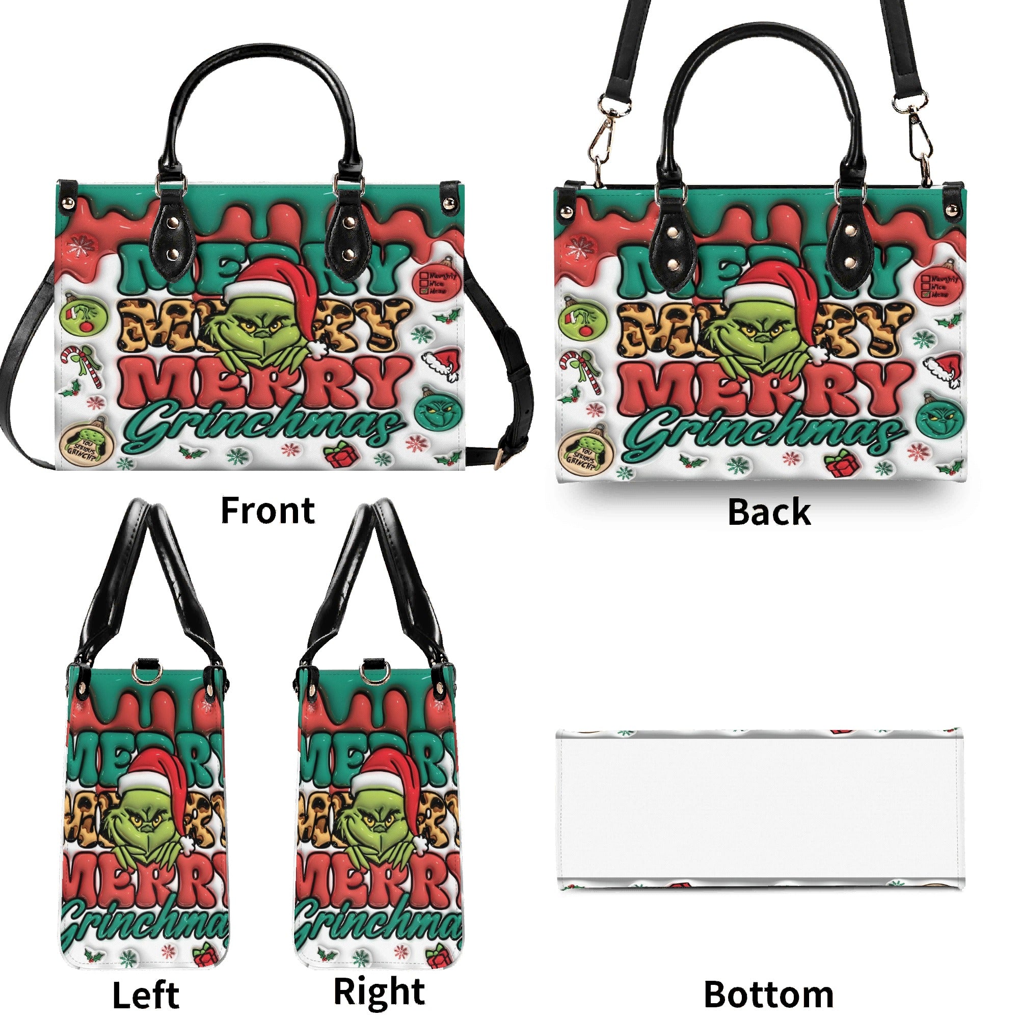 Merry Christmas Handbag, Festive Holiday Tote Bag, Cute Cartoon Purse, Winter Seasonal Gift Bag