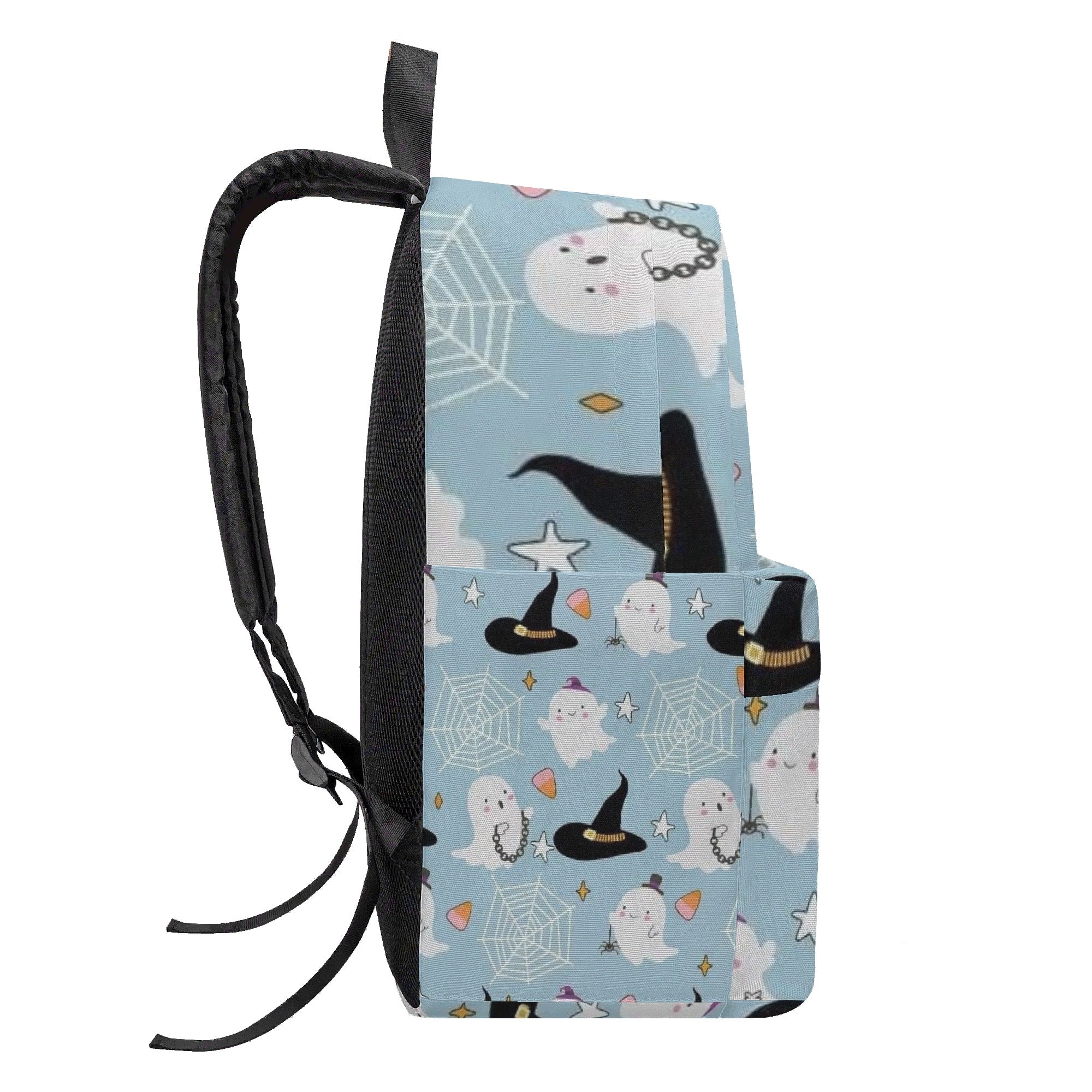 Back to School Personalized Halloween Backpack, Cute Ghost & Witch Hat Kids Bookbag, Light Blue School Bag, Back to School Trick or Treat Bag