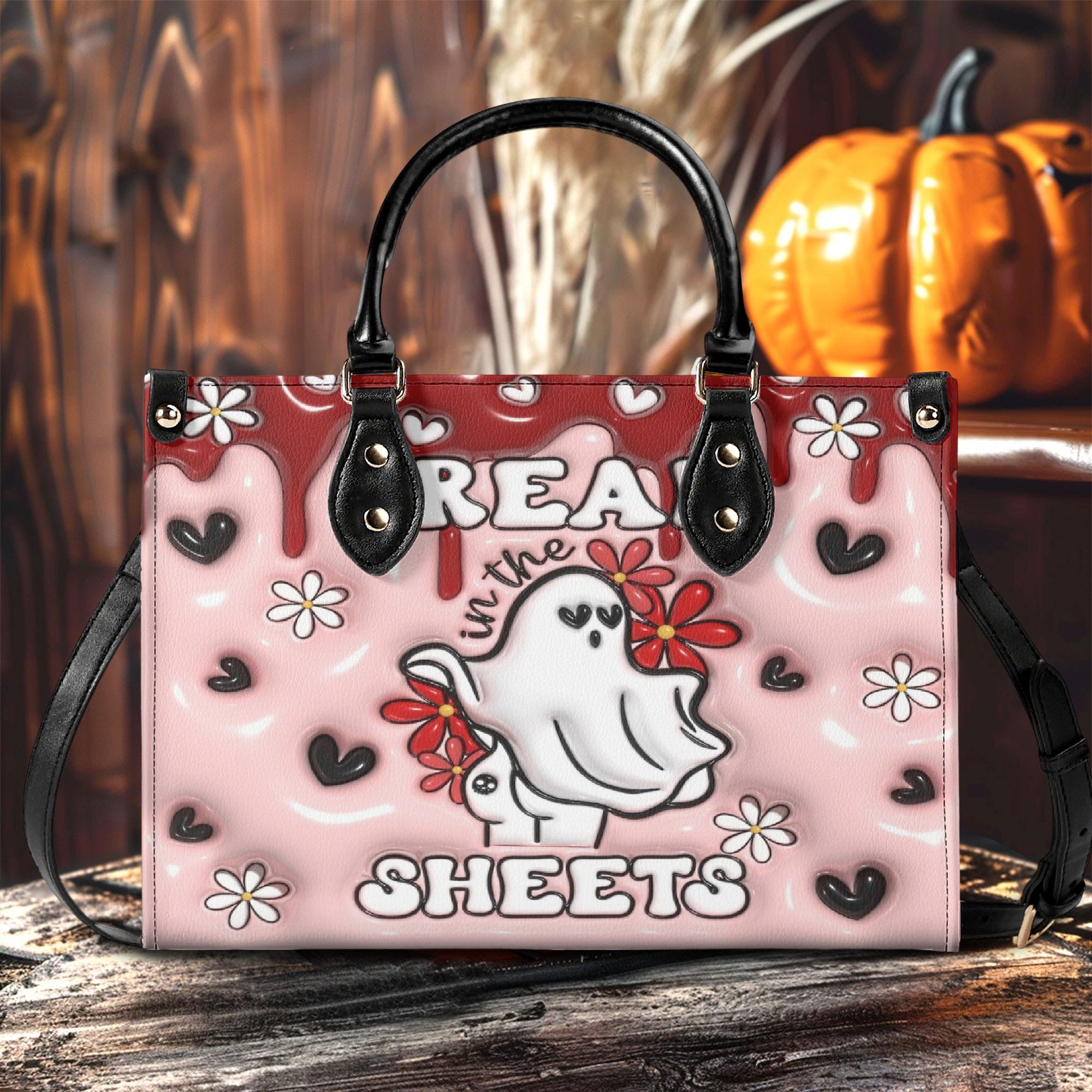 Personalized Funny Ghost Handbag, “Freak in the Sheets” Halloween Purse, Cute Pink Spooky Tote, Custom Name Trick or Treat Bag, Custom Gifts for Halloween