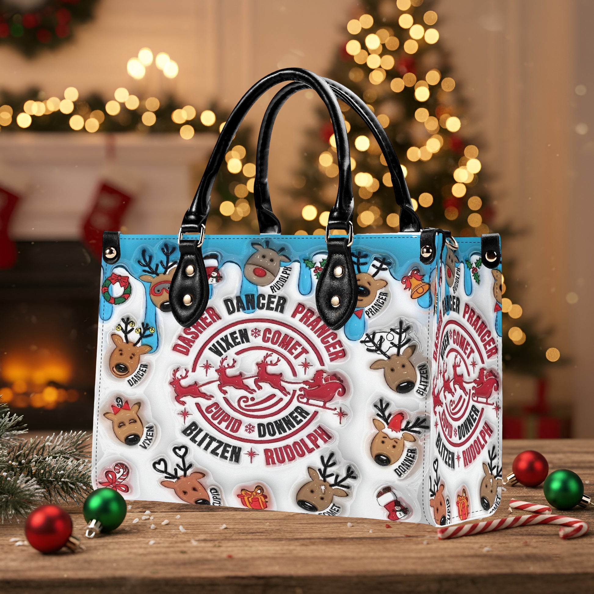 Christmas Reindeer Handbag, Cute Holiday Shoulder Bag, Santa Reindeer Purse, Festive Winter Tote, Christmas Outfit Accessory Gift