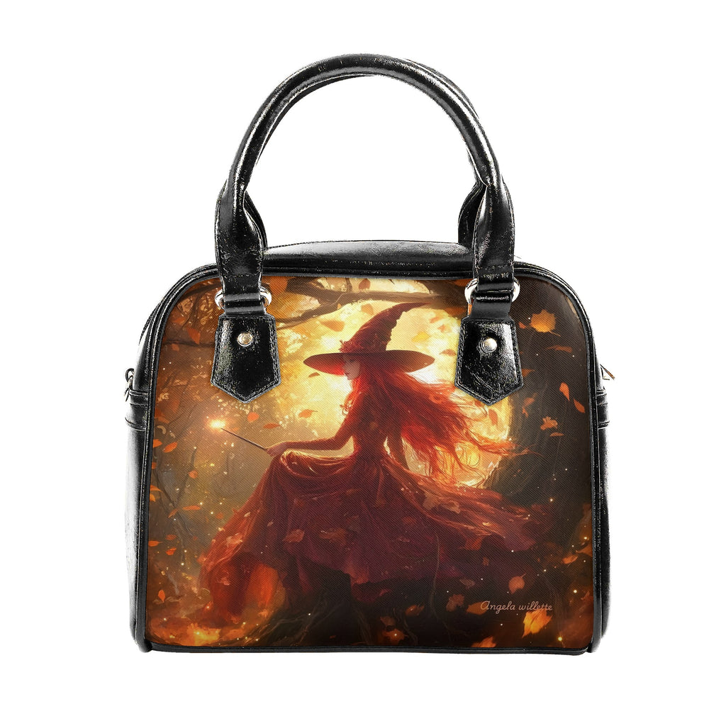 Personalized Witch Handbag, Custom Name Halloween Purse, Autumn Moon Spell Tote, Red Witch Magic Bag for Her, Custom Gifts for Halloween