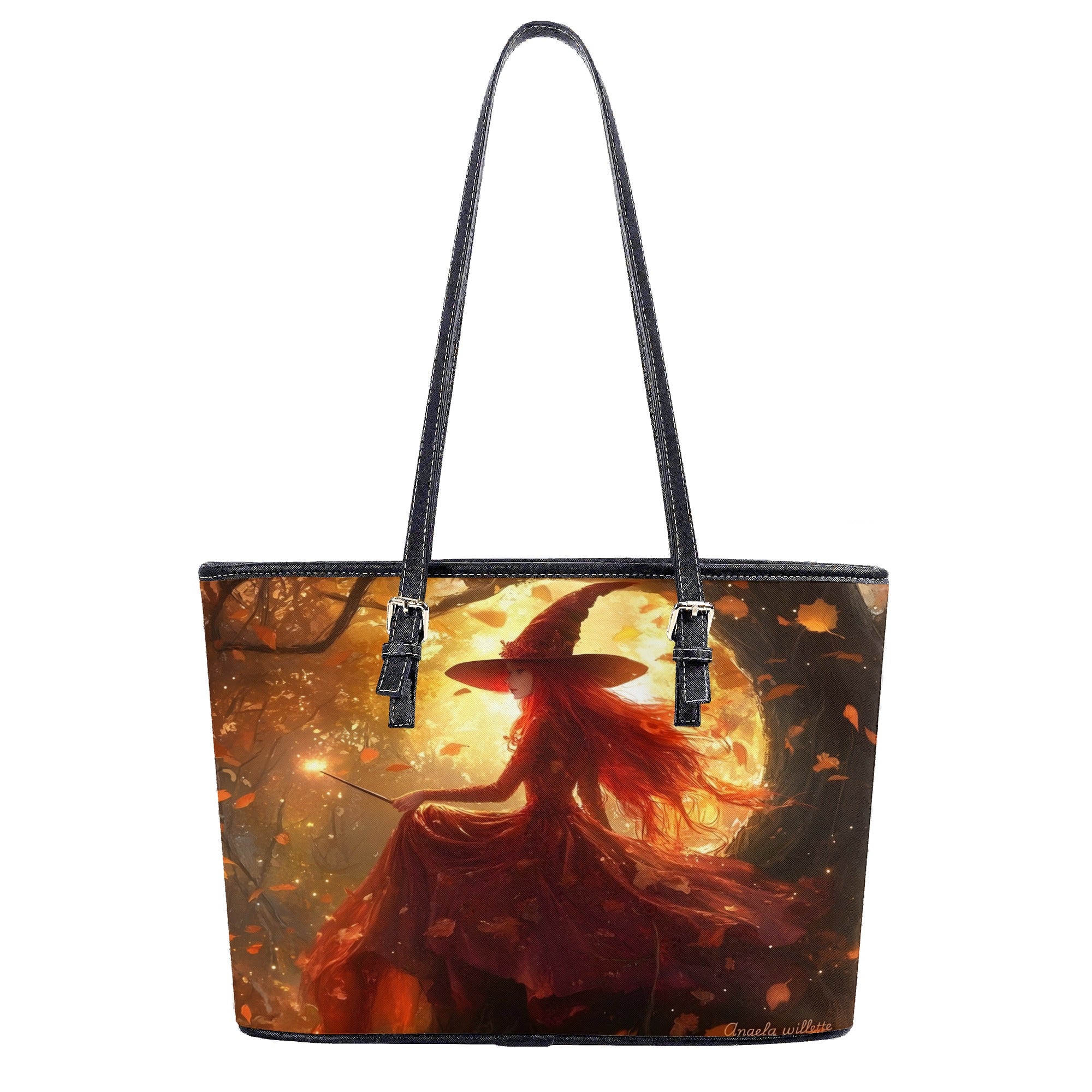 Personalized Witch Handbag, Custom Name Halloween Purse, Autumn Moon Spell Tote, Red Witch Magic Bag for Her, Custom Gifts for Halloween