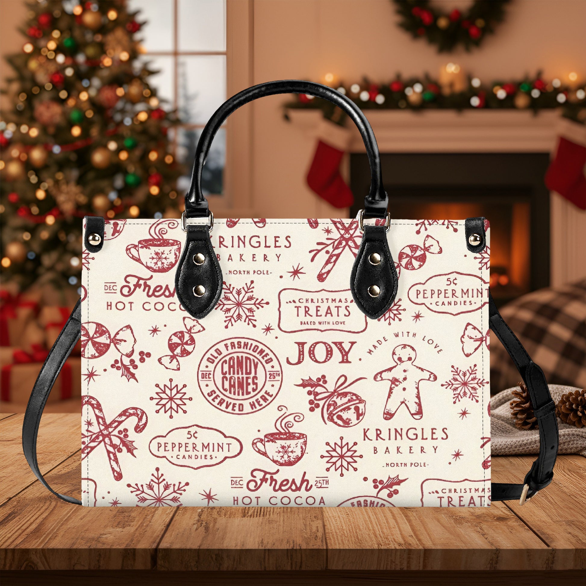 Candy Cane Christmas Handbag, Festive Winter Purse, Holiday Tote Bag, Peppermint Hot Cocoa Bag, Christmas Outfit Accessory Gift