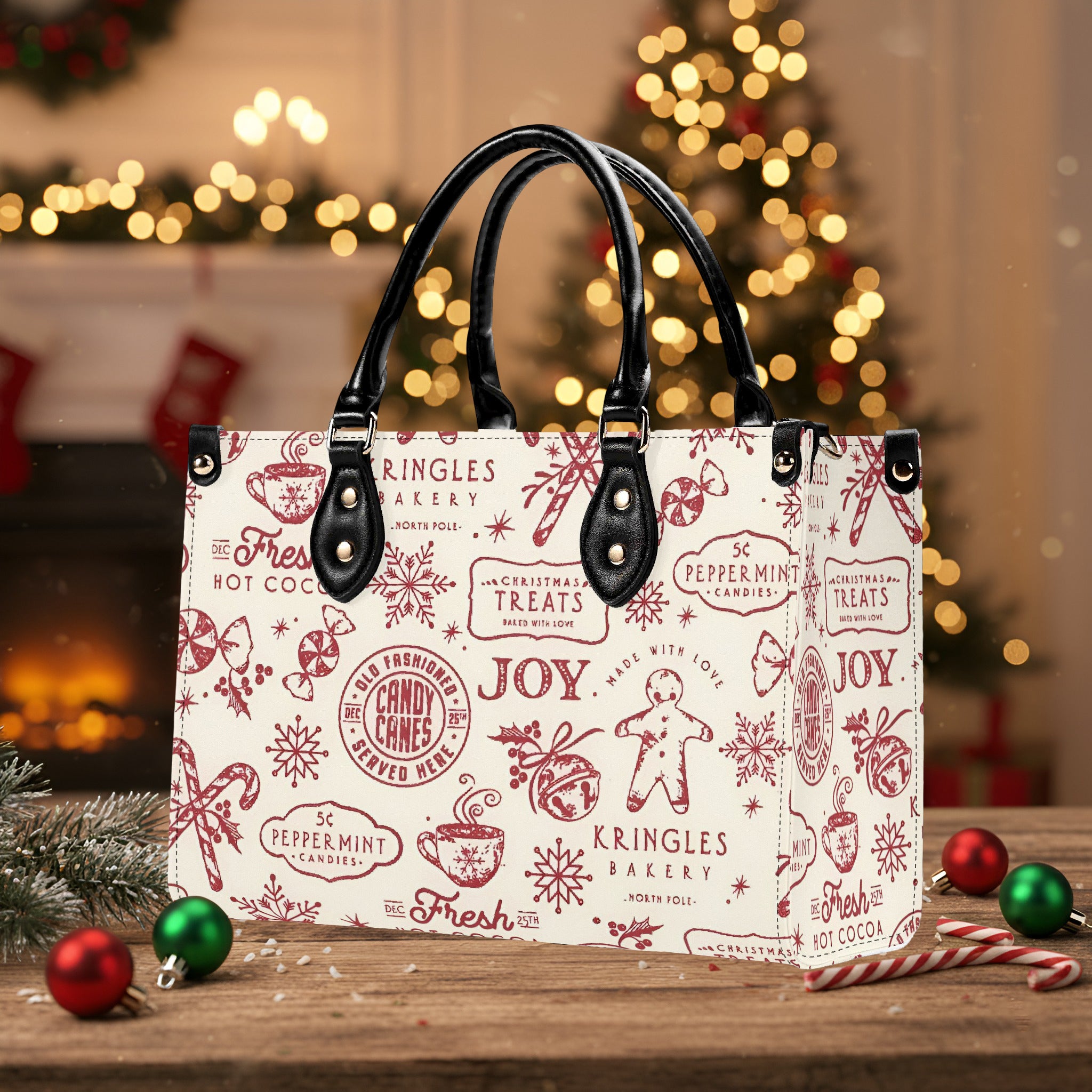 Candy Cane Christmas Handbag, Festive Winter Purse, Holiday Tote Bag, Peppermint Hot Cocoa Bag, Christmas Outfit Accessory Gift